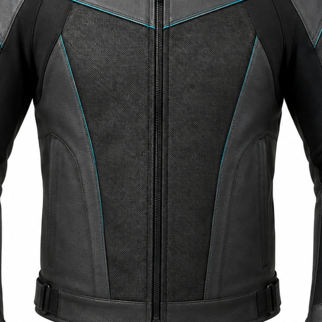 Graphene R Jacket Leather Motorcycle Racing Jacket leather panels stitching and hardware detail