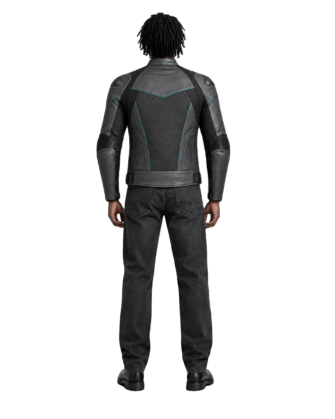 Graphene R Jacket Leather Motorcycle Racing Jacket back view on male model with transparent background