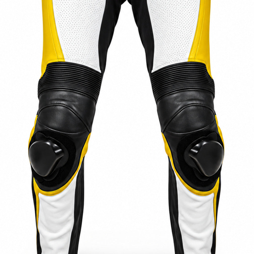Graphene R Leather Motorcycle Racing Pants knee panels leather and stitching detail
