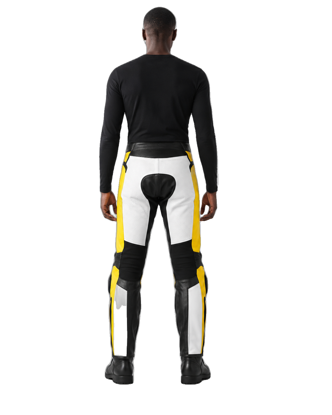 Graphene R Leather Motorcycle Racing Pants back view on male model transparent background