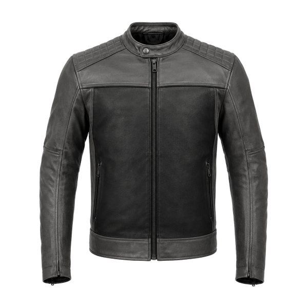 Graphite Grid Quilted-Shoulder Leather Jacket
