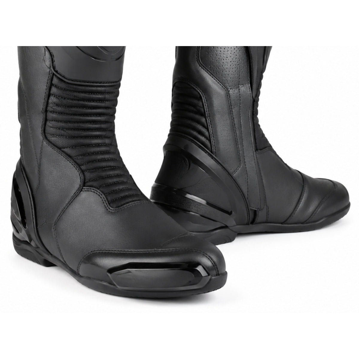Graphite Stealth Racing Motorcycle Boots – toe ankle sole detail – Graphite / Matte Black