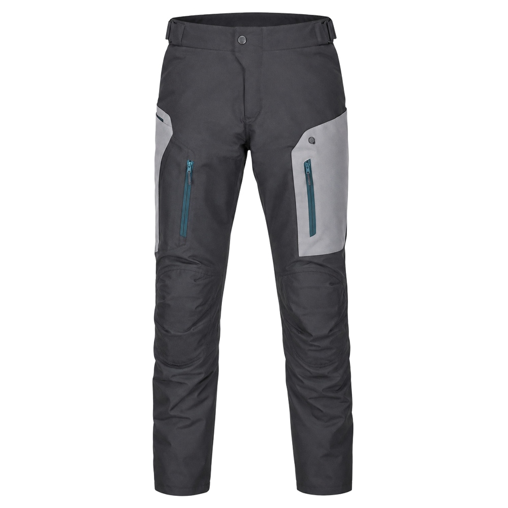 GraphiteFlow gray teal waterproof textile motorcycle pants — full front catalog view