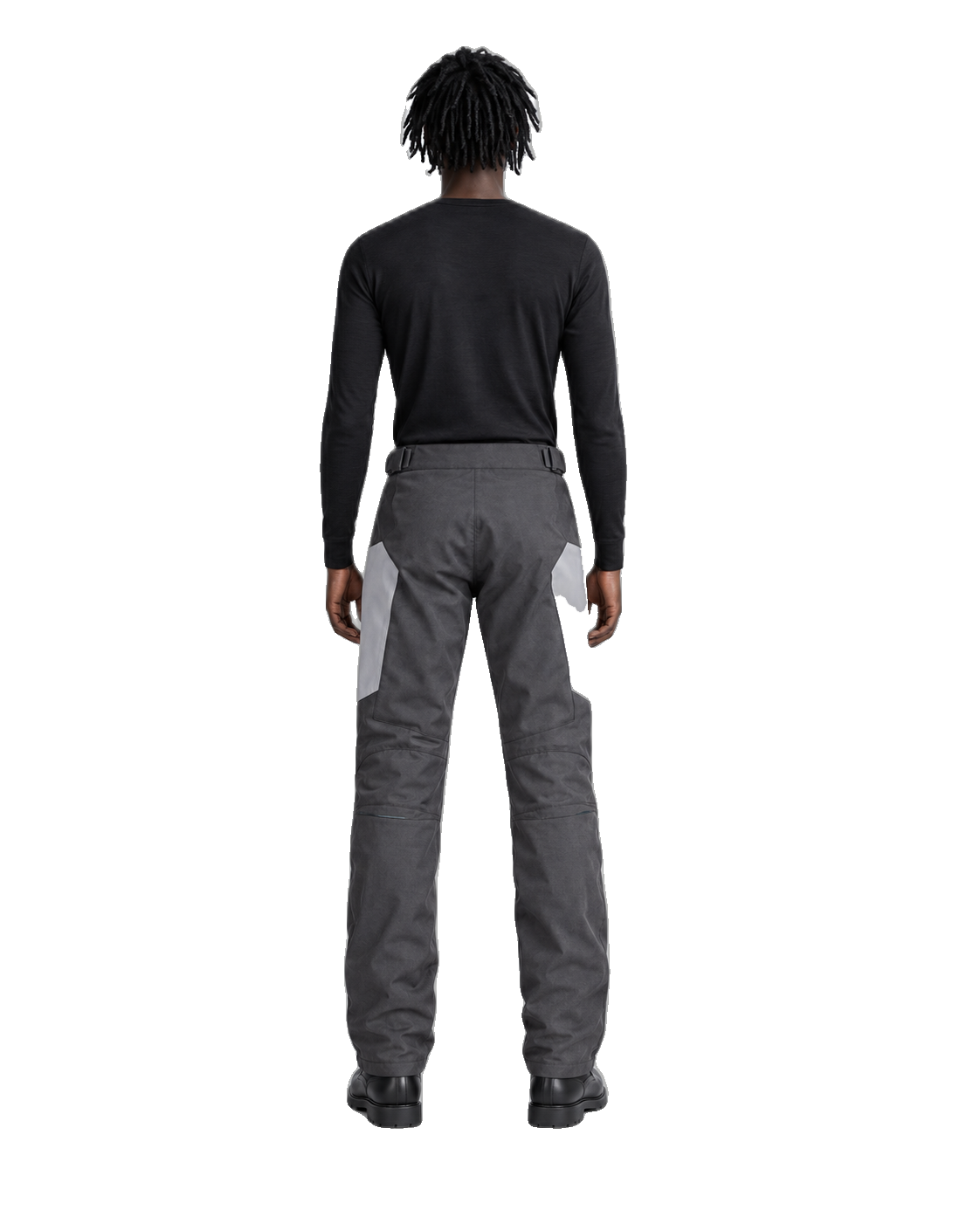 GraphiteFlow Gray Teal Waterproof Textile Motorcycle Pants back view on male model on transparent background