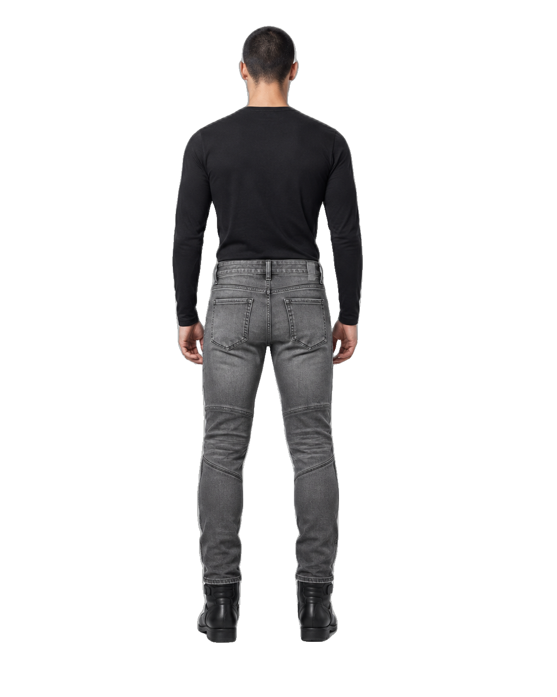 Gravel Run Gray Armored Motorcycle Riding Jeans back view on male model on transparent background