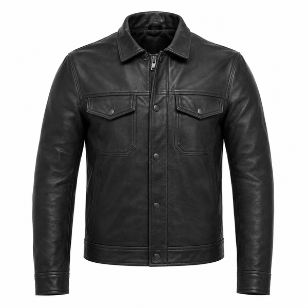 Harbor Black Leather Overshirt Motorcycle Jacket