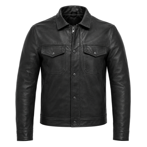 Harbor Black Leather Overshirt Motorcycle Jacket