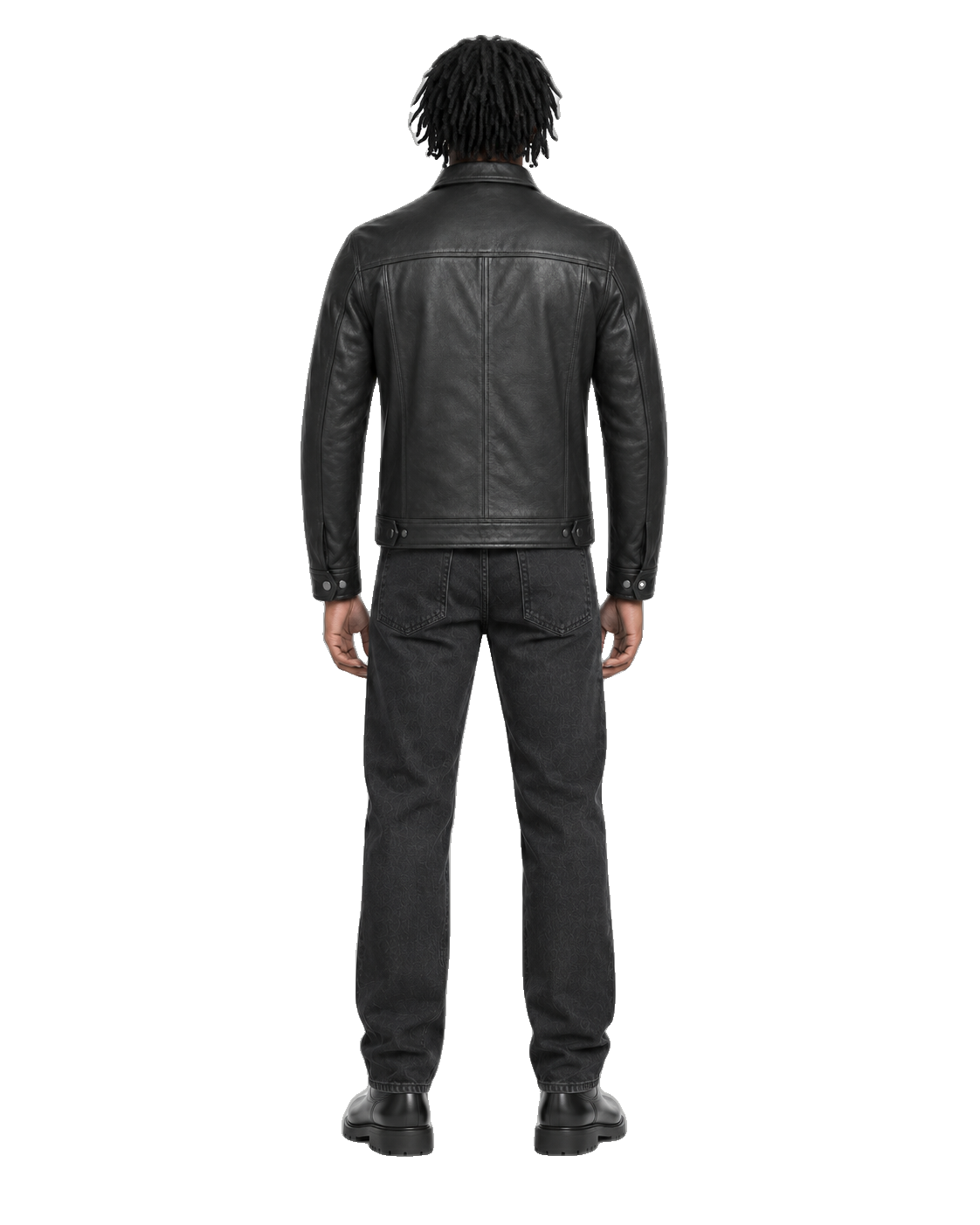 Harbor Black Leather Overshirt Motorcycle Jacket back view on male model with transparent background