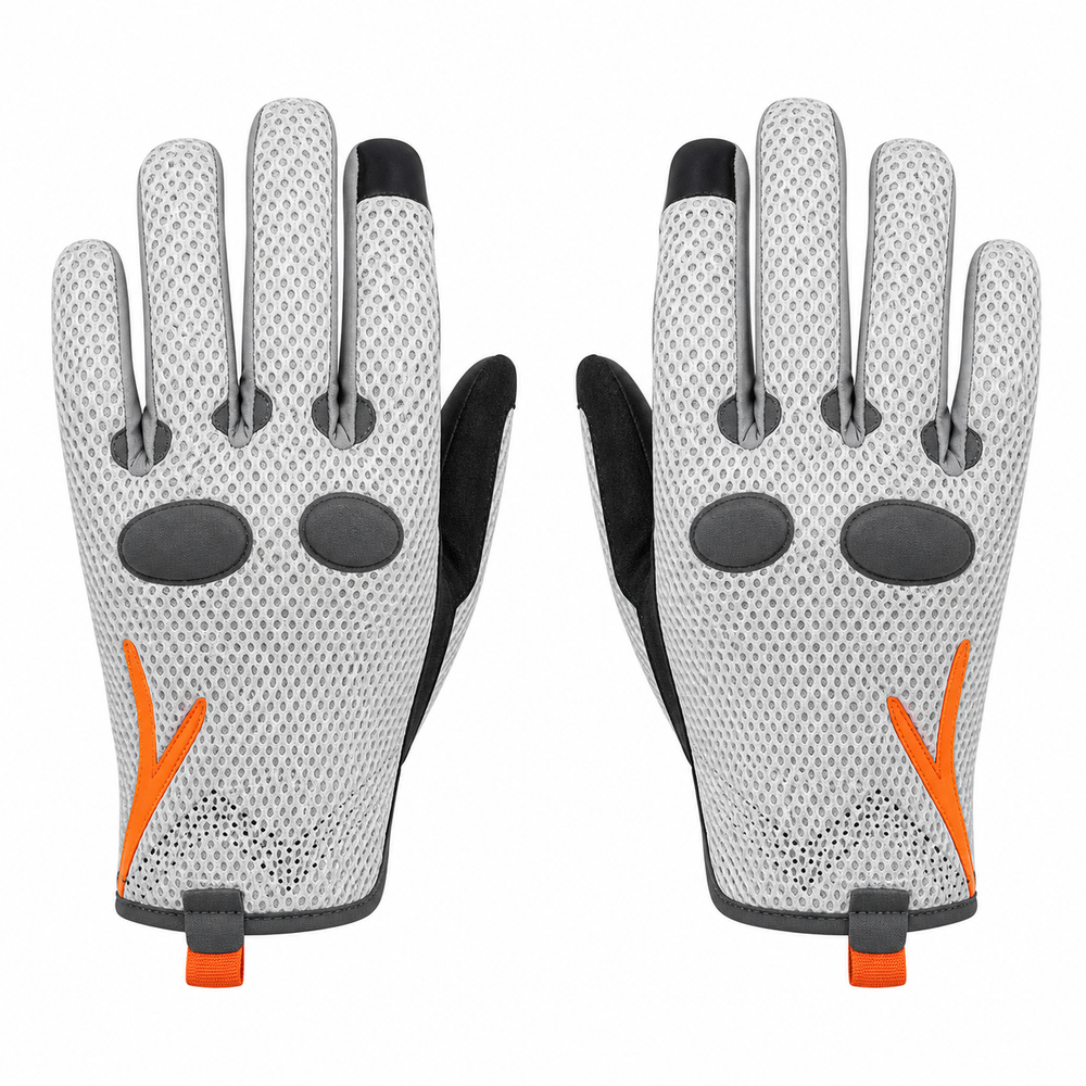 HeatWave ultra-breathable summer motorcycle gloves in light gray and orange