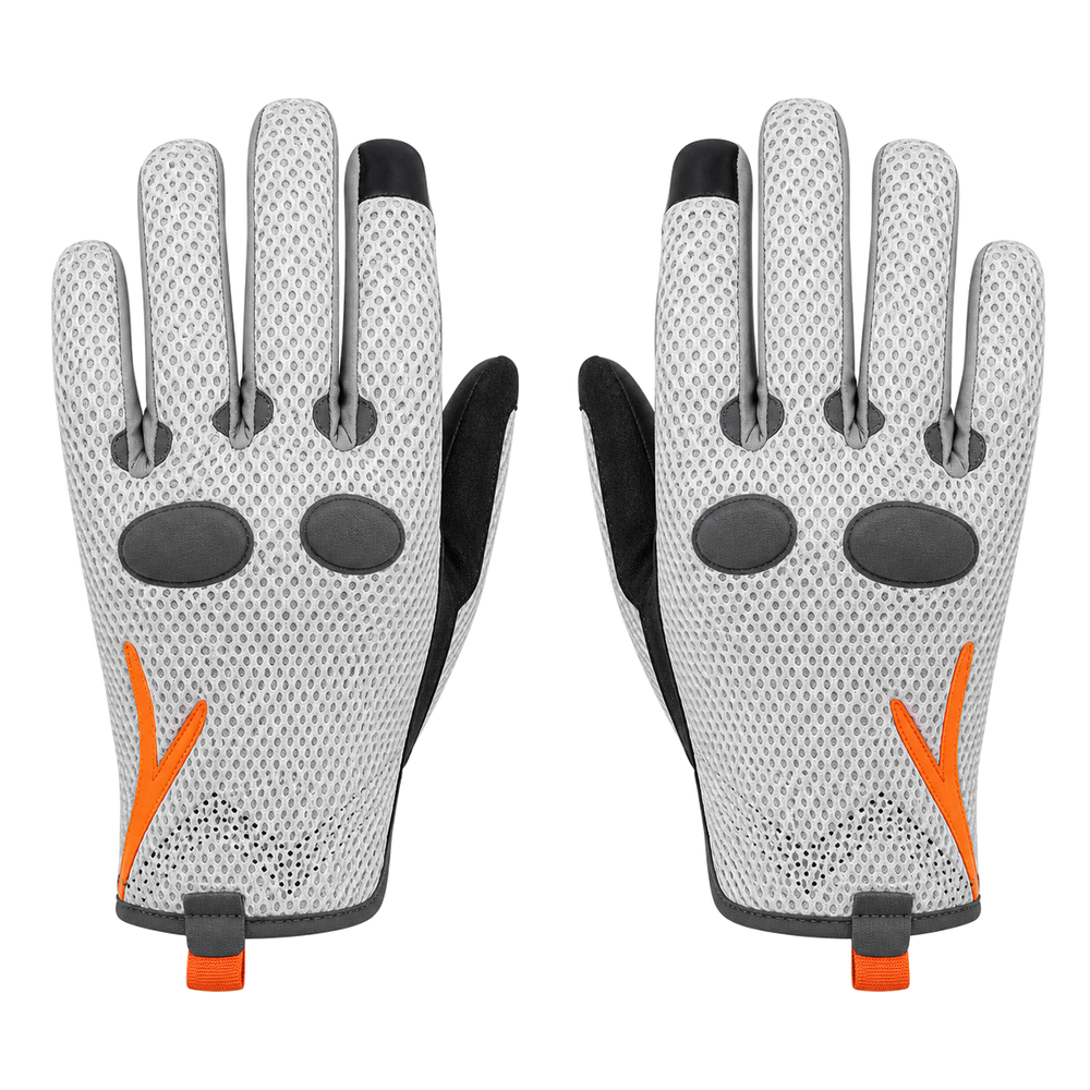 HeatWave ultra-breathable summer motorcycle gloves in light gray and orange