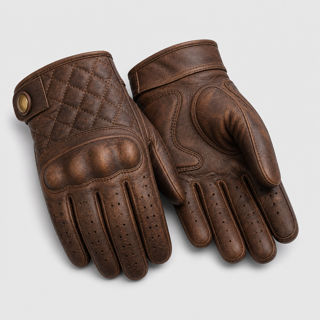 Heritage Cruiser brown leather motorcycle gloves hero view