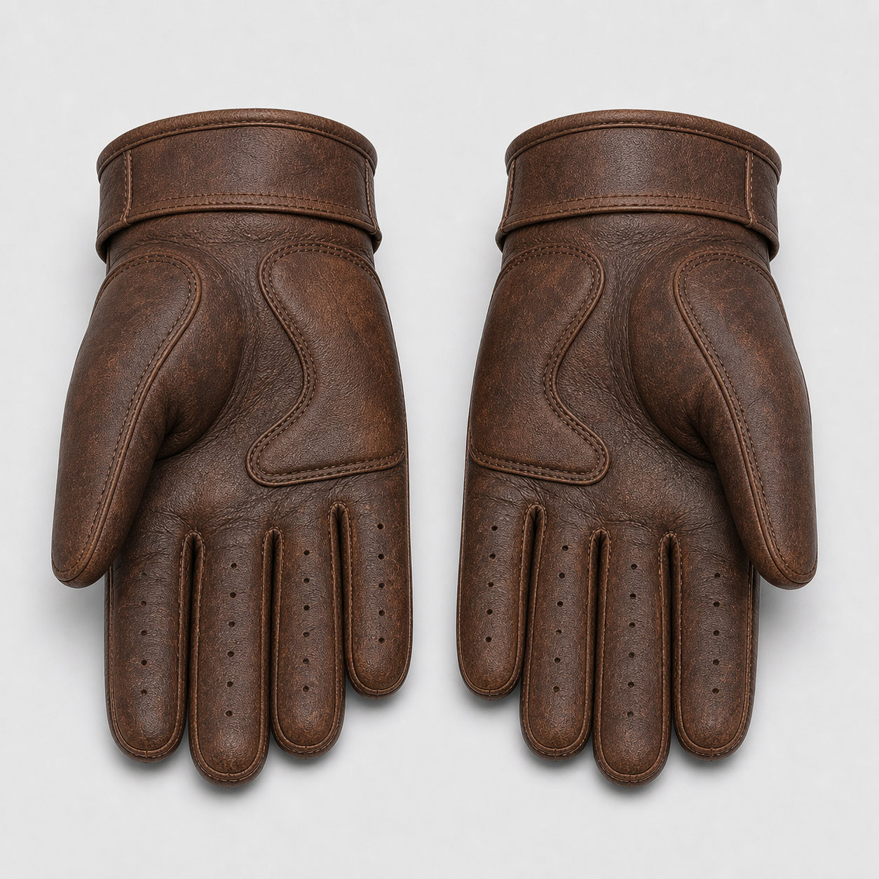 Heritage Cruiser brown leather motorcycle gloves palm view