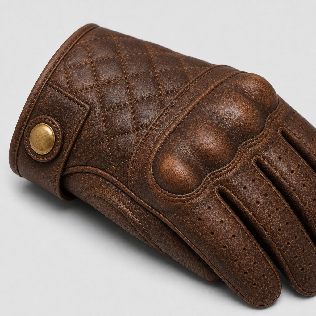 Heritage Cruiser motorcycle glove quilted leather detail