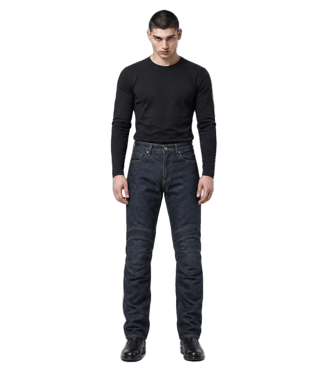 Highway Mason Armored Motorcycle Riding Jeans front view on male model on transparent background