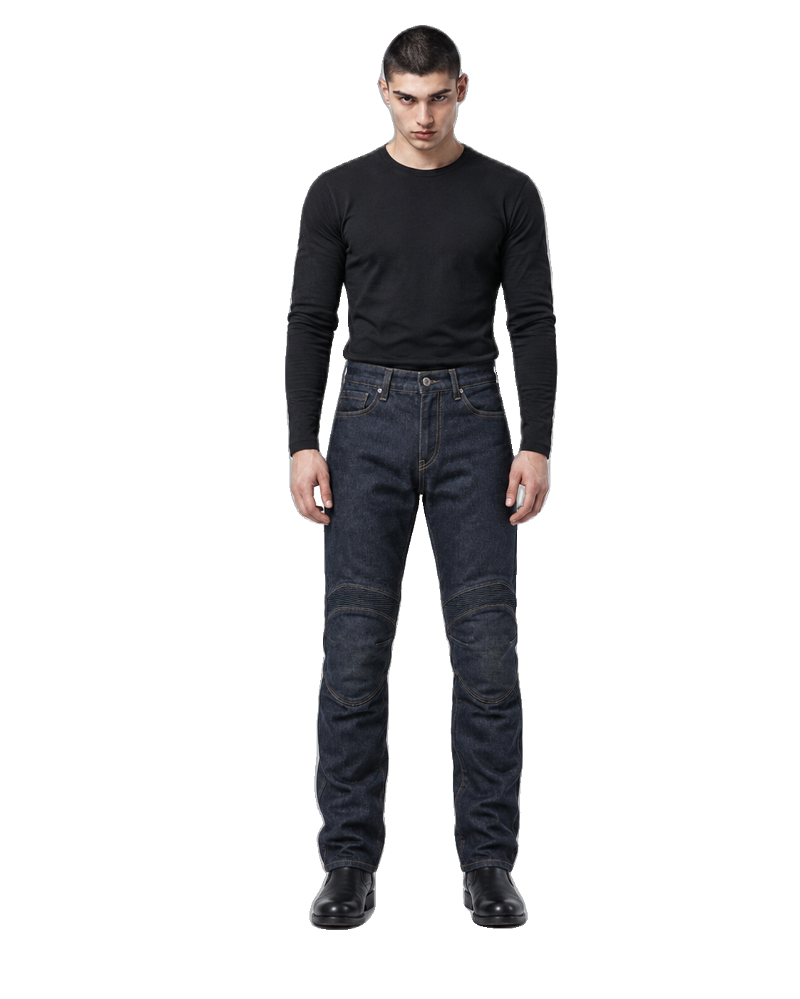 Highway Mason Armored Motorcycle Riding Jeans front view on male model on transparent background