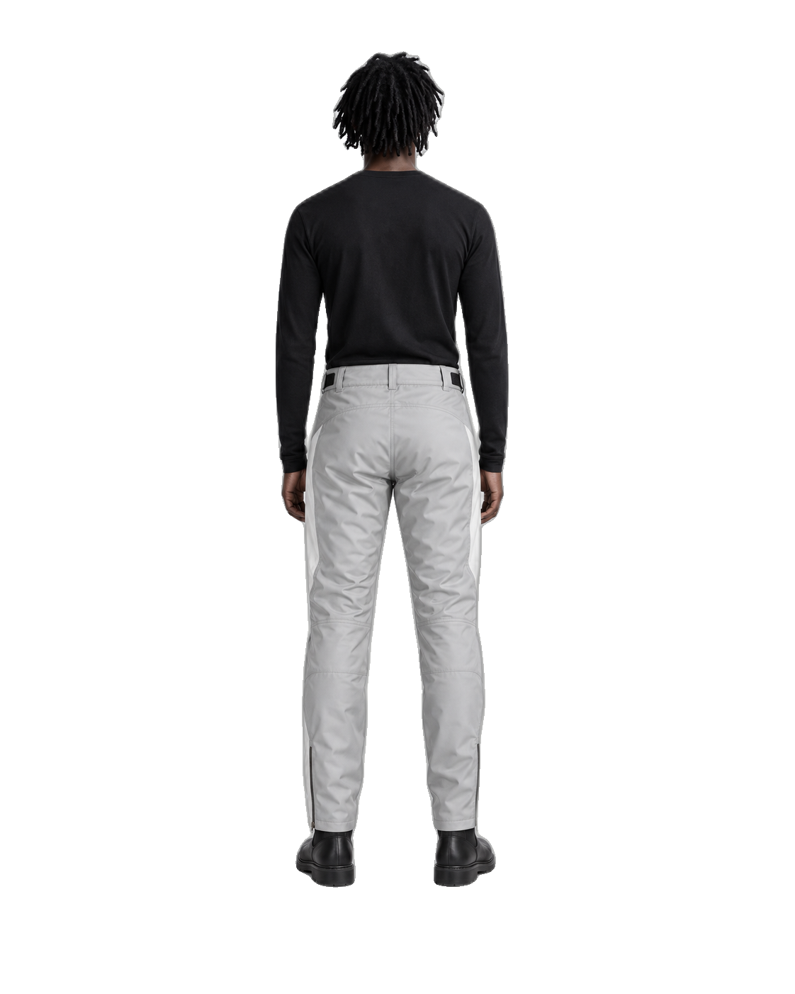 IceCircuit Silver Cobalt Waterproof Textile Motorcycle Pants back view on male model on transparent background