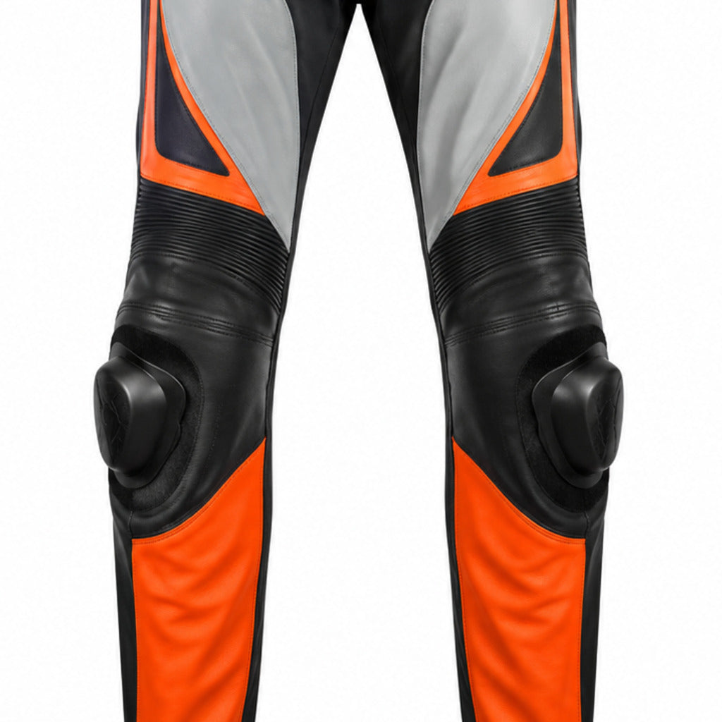 Iceflare Leather Motorcycle Racing Pants knee panels leather and stitching detail
