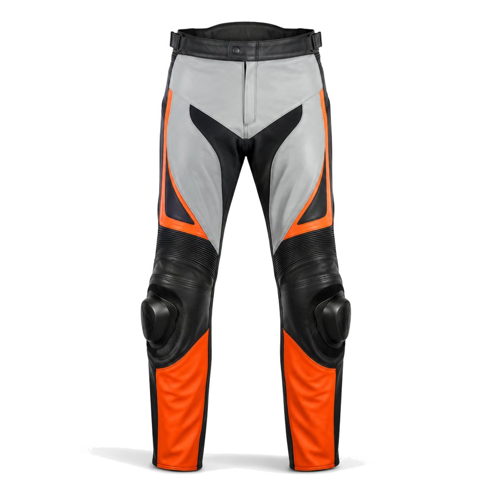 Iceflare original orange gray motorcycle pants front view
