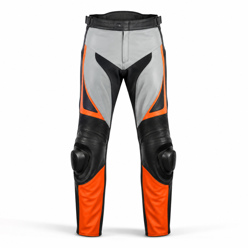 Iceflare original orange gray motorcycle pants front view
