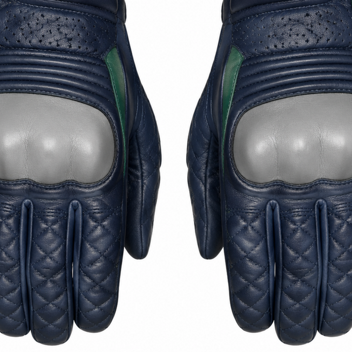 IndigoCrest navy silver street motorcycle gloves — cuff and backhand construction detail