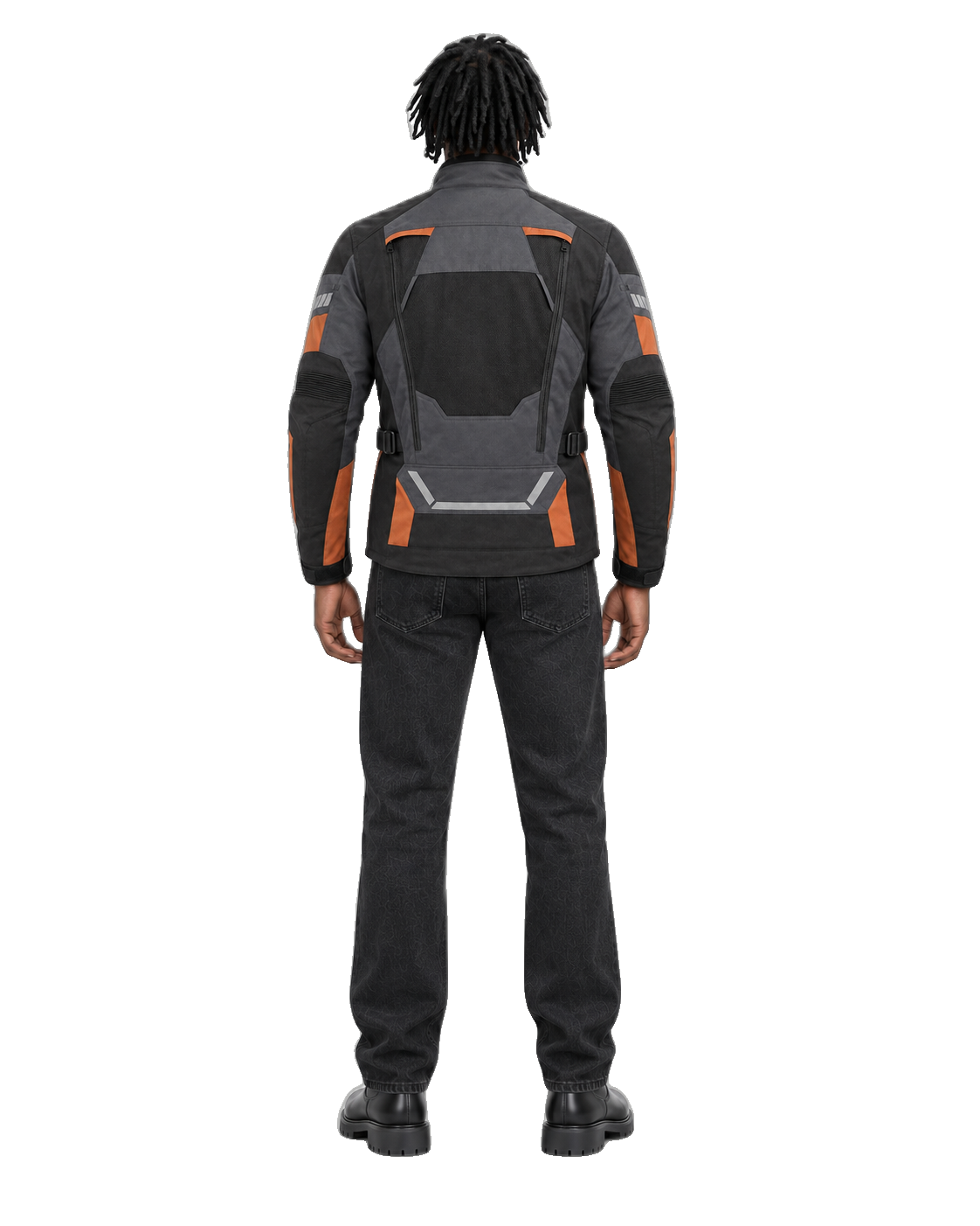 Ironclad Voyager All-Season Motorcycle Jacket back view on male model with transparent background
