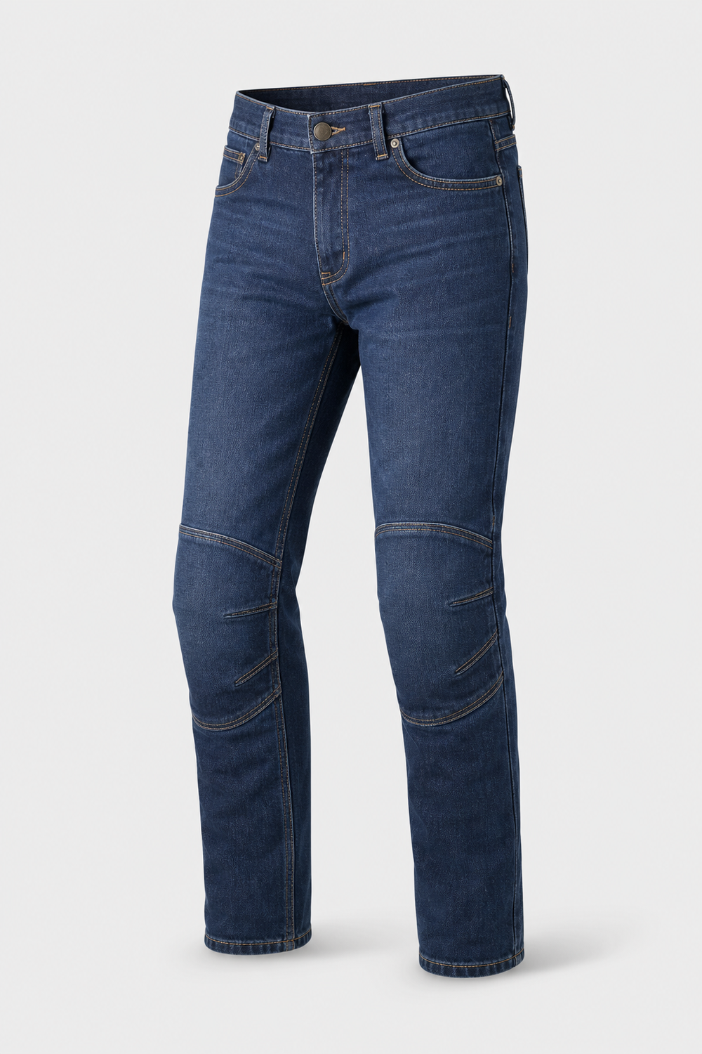 Ironlane Heritage Armored Motorcycle Riding Jeans front three-quarter view on light gray background