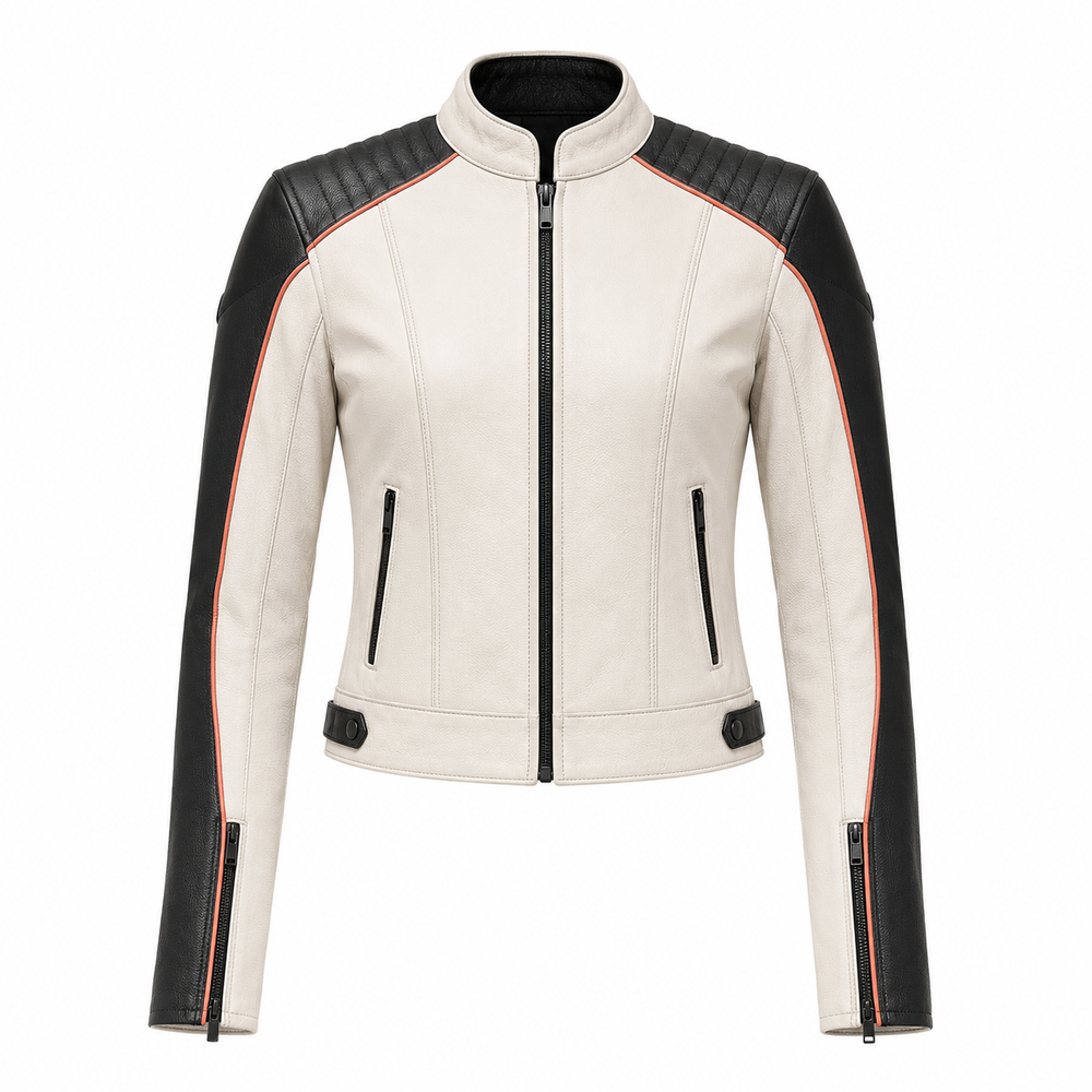 women’s two-tone leather jacket – Ivory Circuit Women’s Two-Tone Leather Jacket front view
