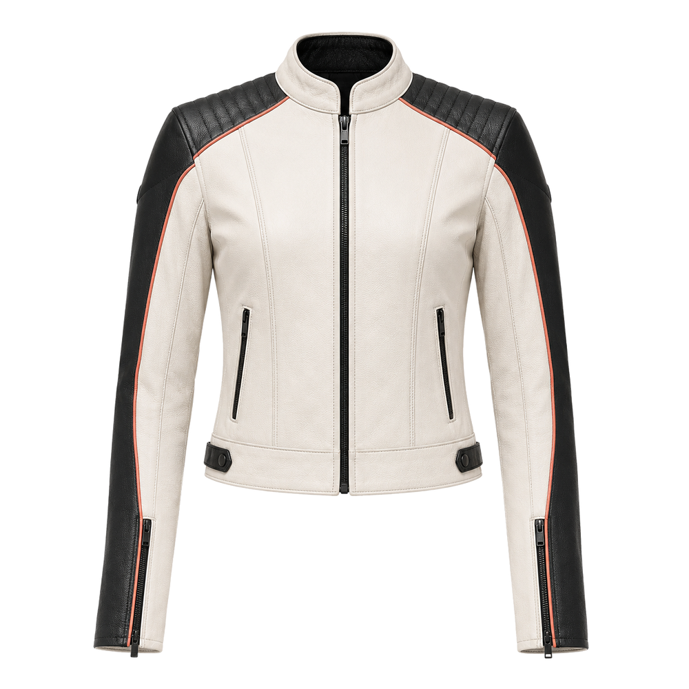 women’s two-tone leather jacket – Ivory Circuit Women’s Two-Tone Leather Jacket front view