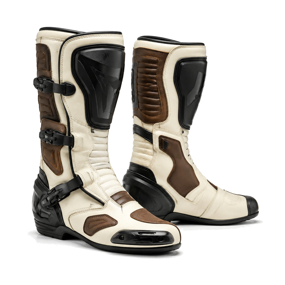 Ivory Falcon Premium Racing Motorcycle Boots – hero – Warm Ivory / Brown / Black