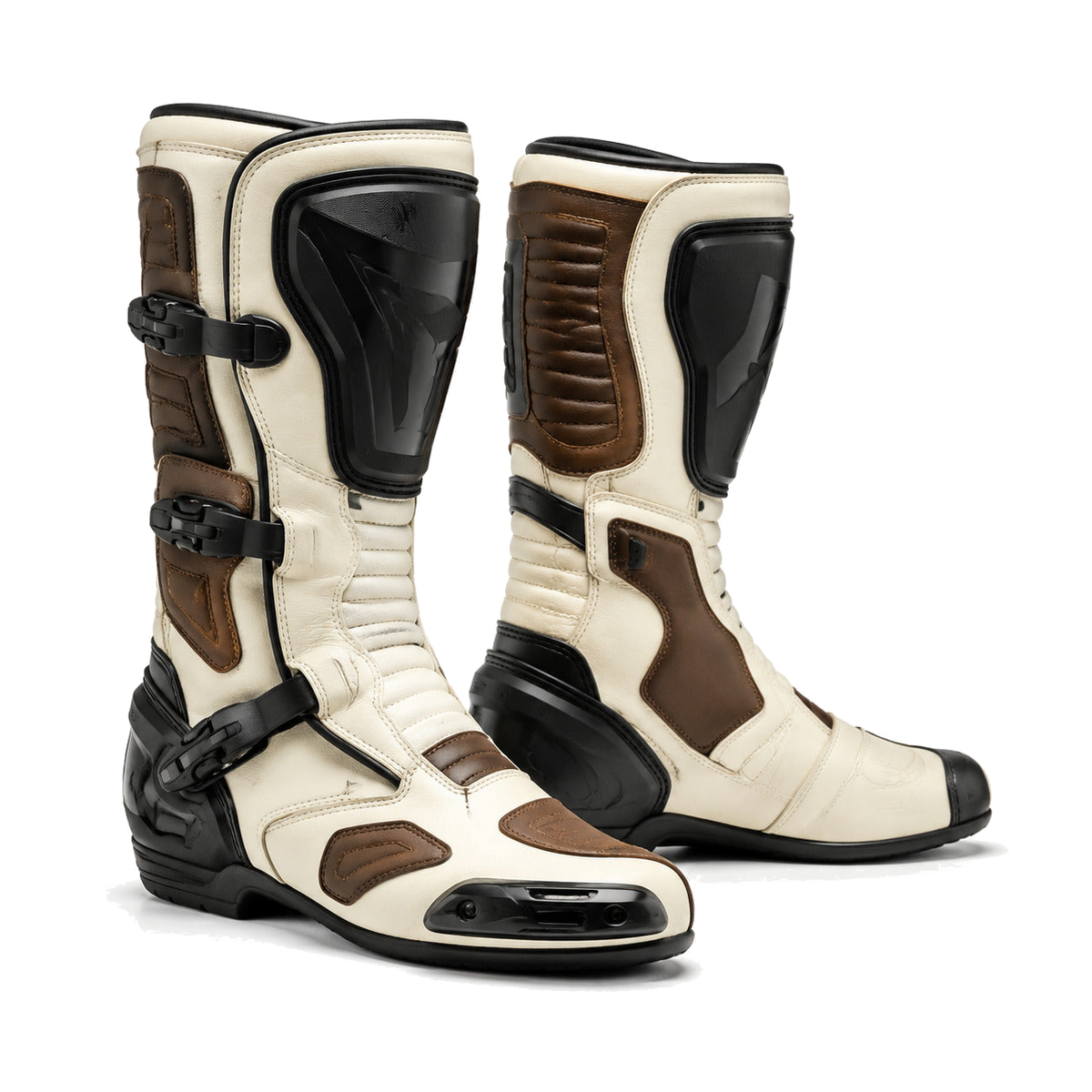 Ivory Falcon Premium Racing Motorcycle Boots – hero – Warm Ivory / Brown / Black