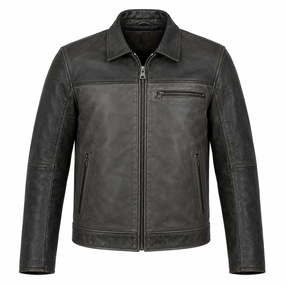 Ivory Mile Cream classic cruiser leather motorcycle jacket front hero view