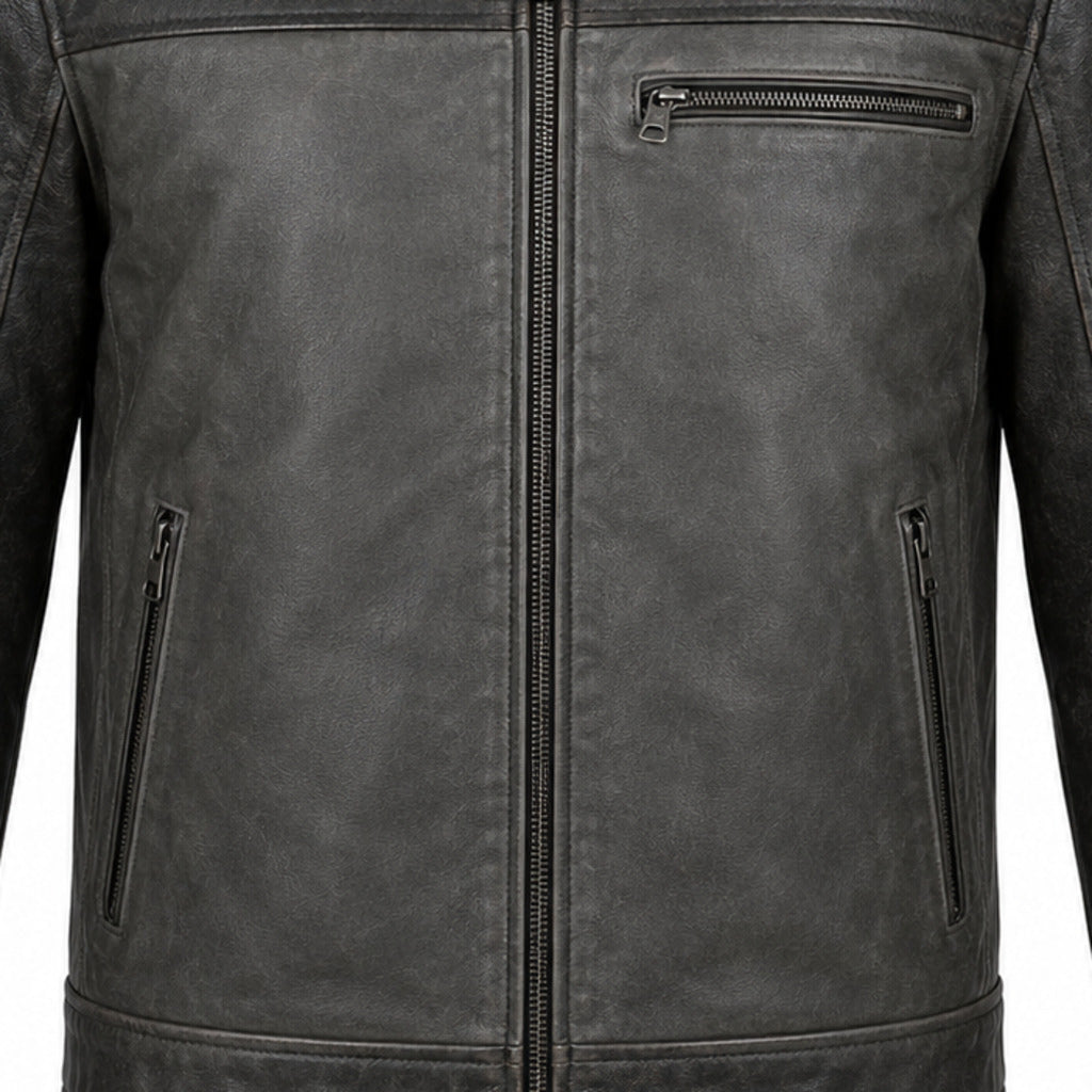 Ivory Mile Cream classic cruiser leather motorcycle jacket leather and hardware detail