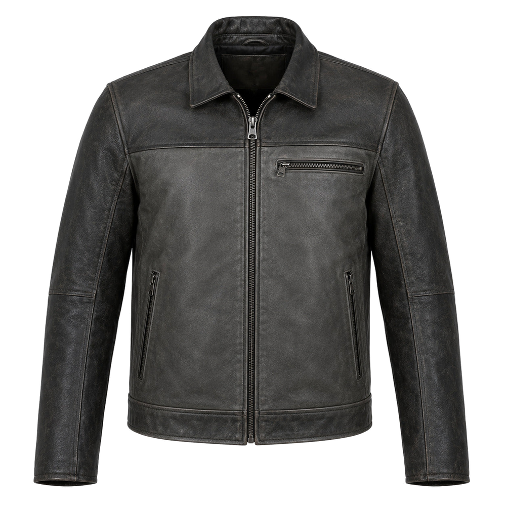 Ivory Mile Cream classic cruiser leather motorcycle jacket front hero view