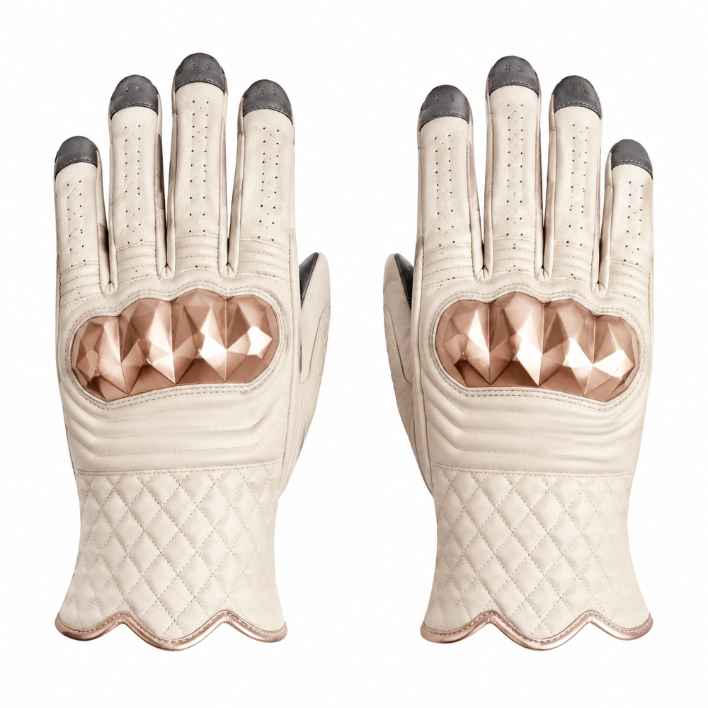 IvoryRift pearl rose street motorcycle gloves — full pair hero view