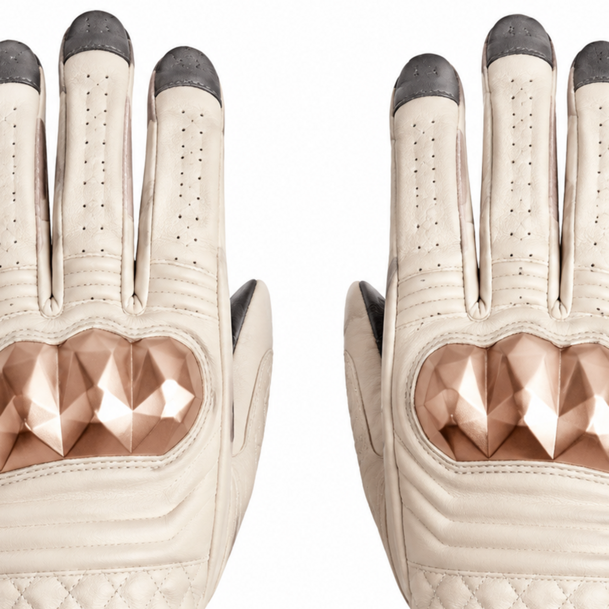 IvoryRift pearl rose street motorcycle gloves — knuckle and finger construction detail