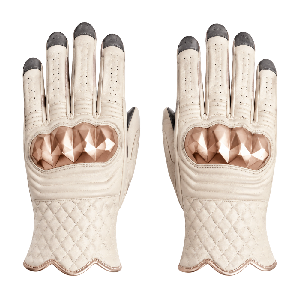 IvoryRift pearl rose street motorcycle gloves — full pair hero view