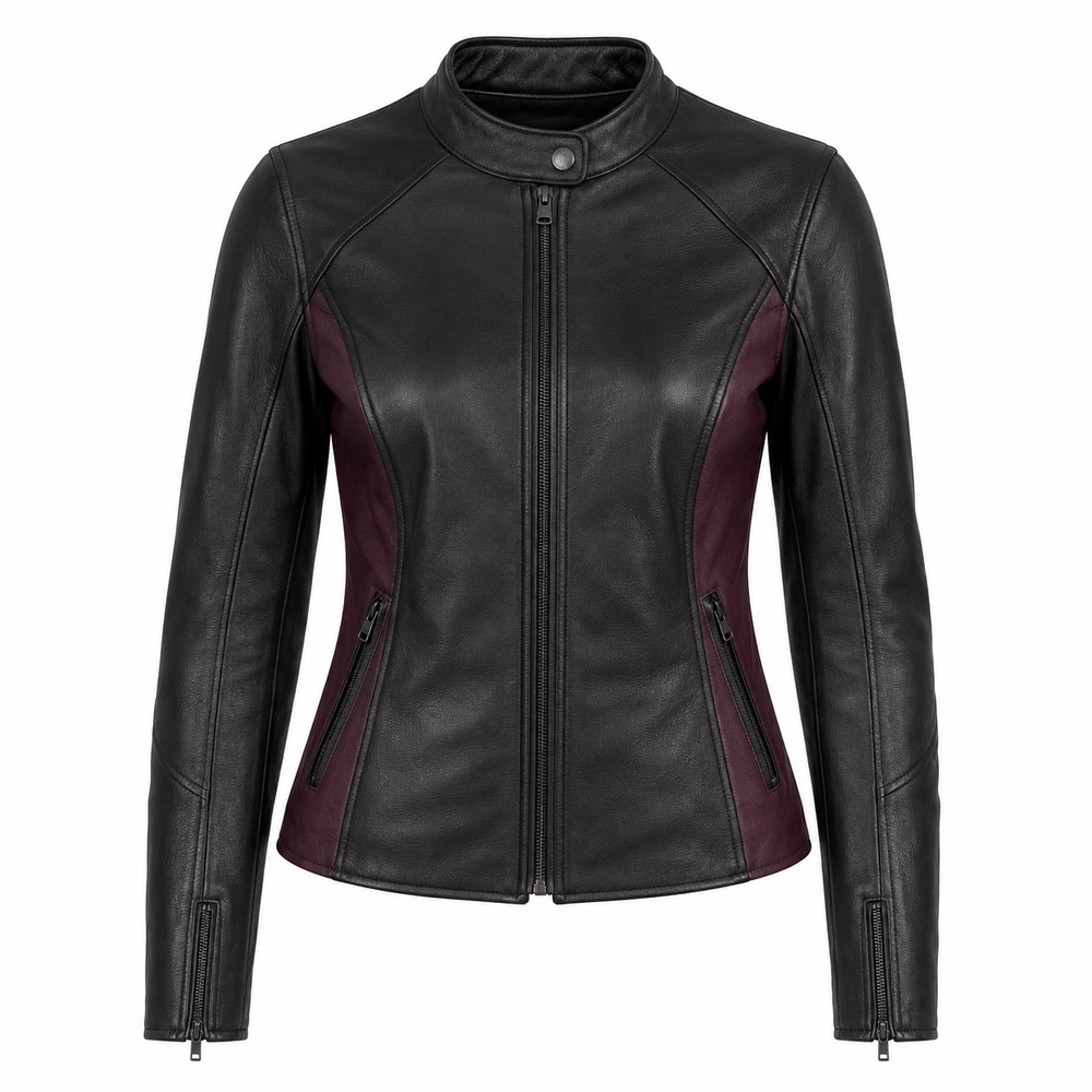 women’s black leather motorcycle jacket – Luna Street Women’s Black Leather Motorcycle Jacket front view
