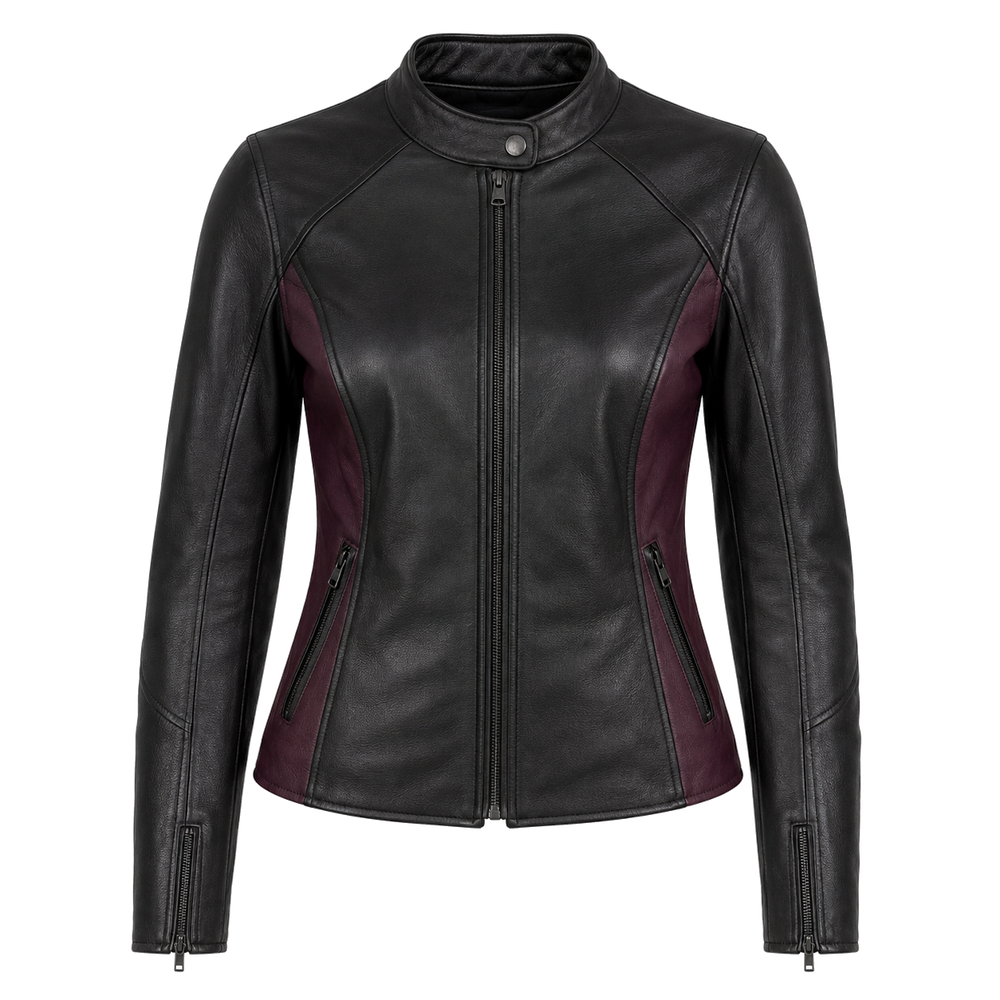 women’s black leather motorcycle jacket – Luna Street Women’s Black Leather Motorcycle Jacket front view