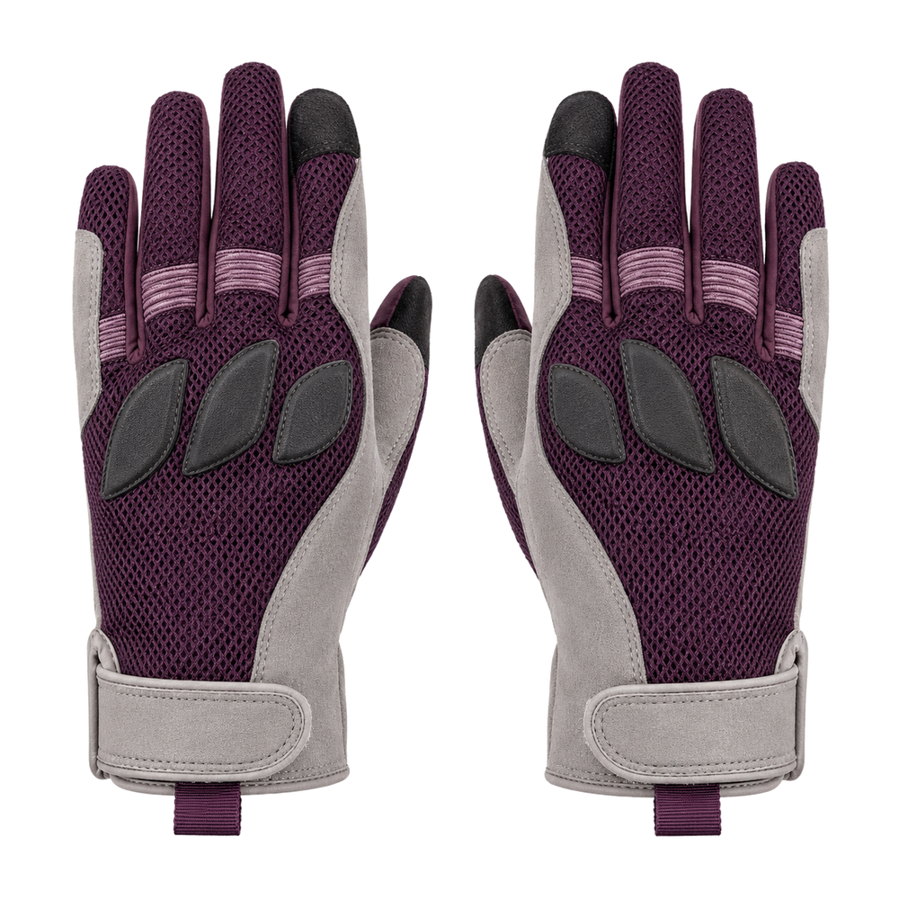LunaForm women's summer mesh motorcycle gloves in plum and pearl gray