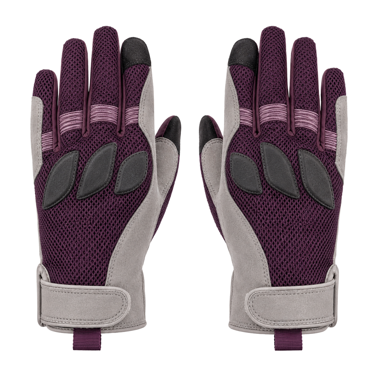 LunaForm women's summer mesh motorcycle gloves in plum and pearl gray