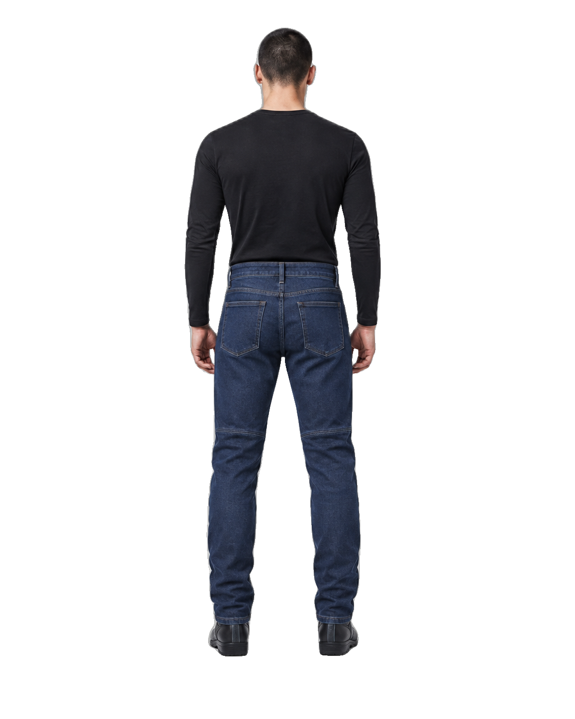 Metro Armor Blue Motorcycle Riding Jeans back view on male model on transparent background