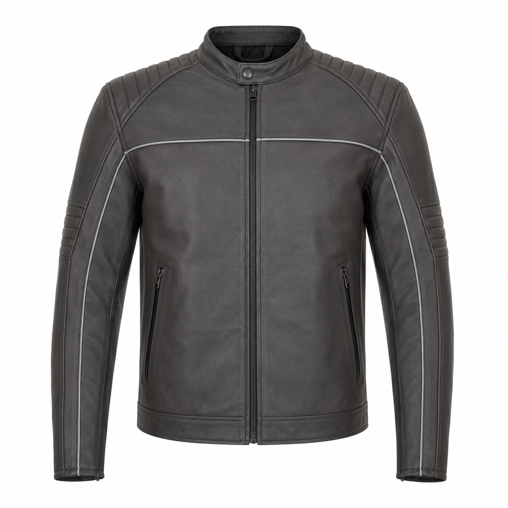 urban leather riding jacket – Metro Shield Charcoal Urban Leather Riding Jacket front view