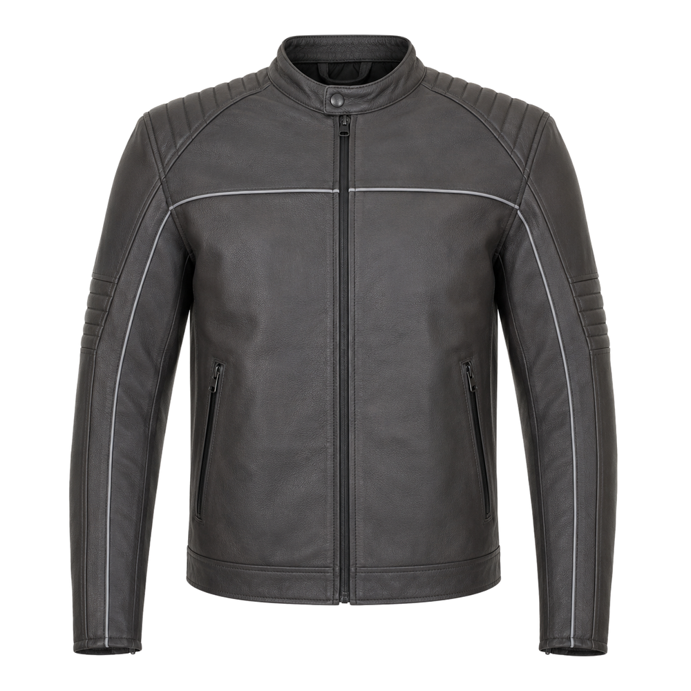 urban leather riding jacket – Metro Shield Charcoal Urban Leather Riding Jacket front view