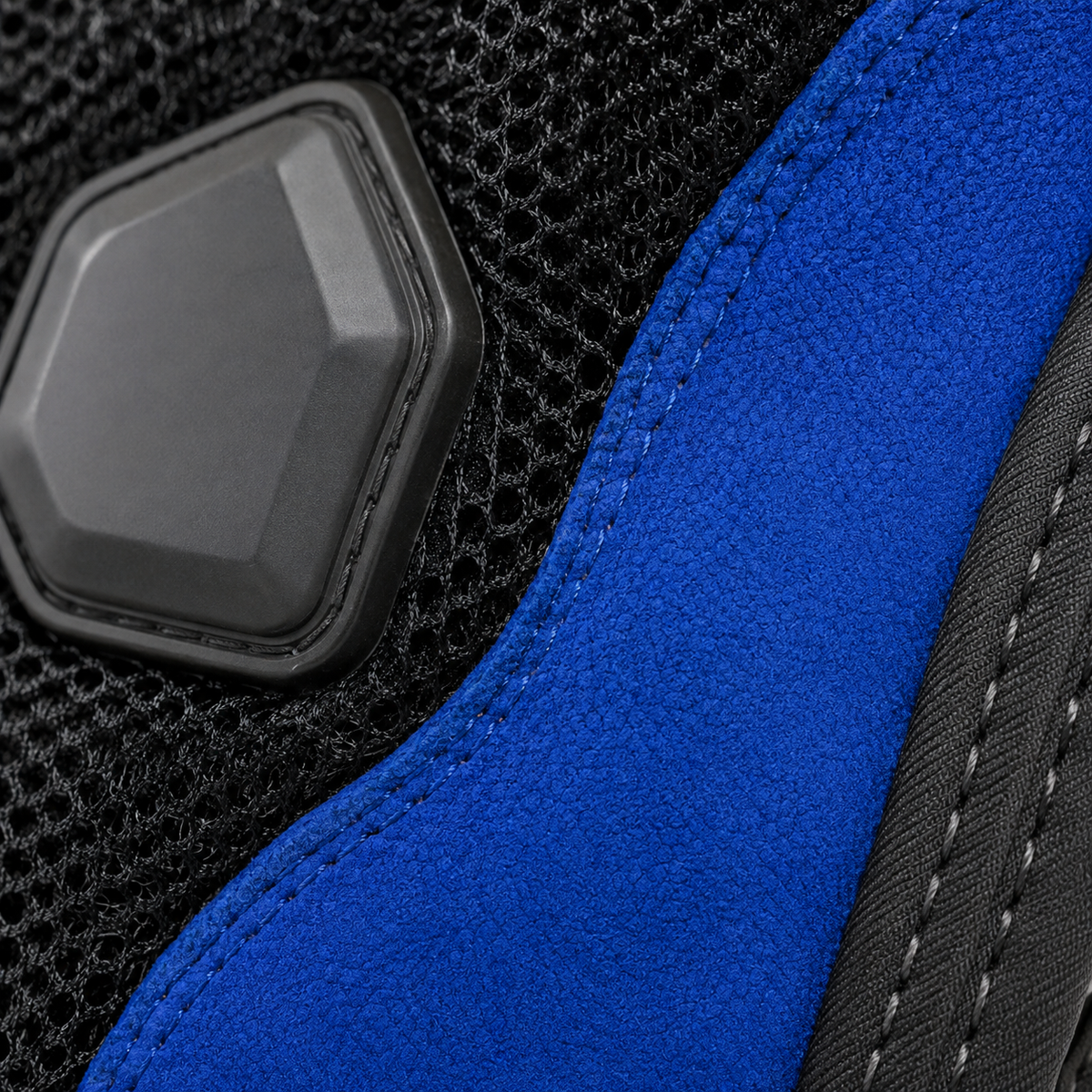 Close-up of MetroFlex lightweight mesh, cobalt overlay and low-profile knuckle guard