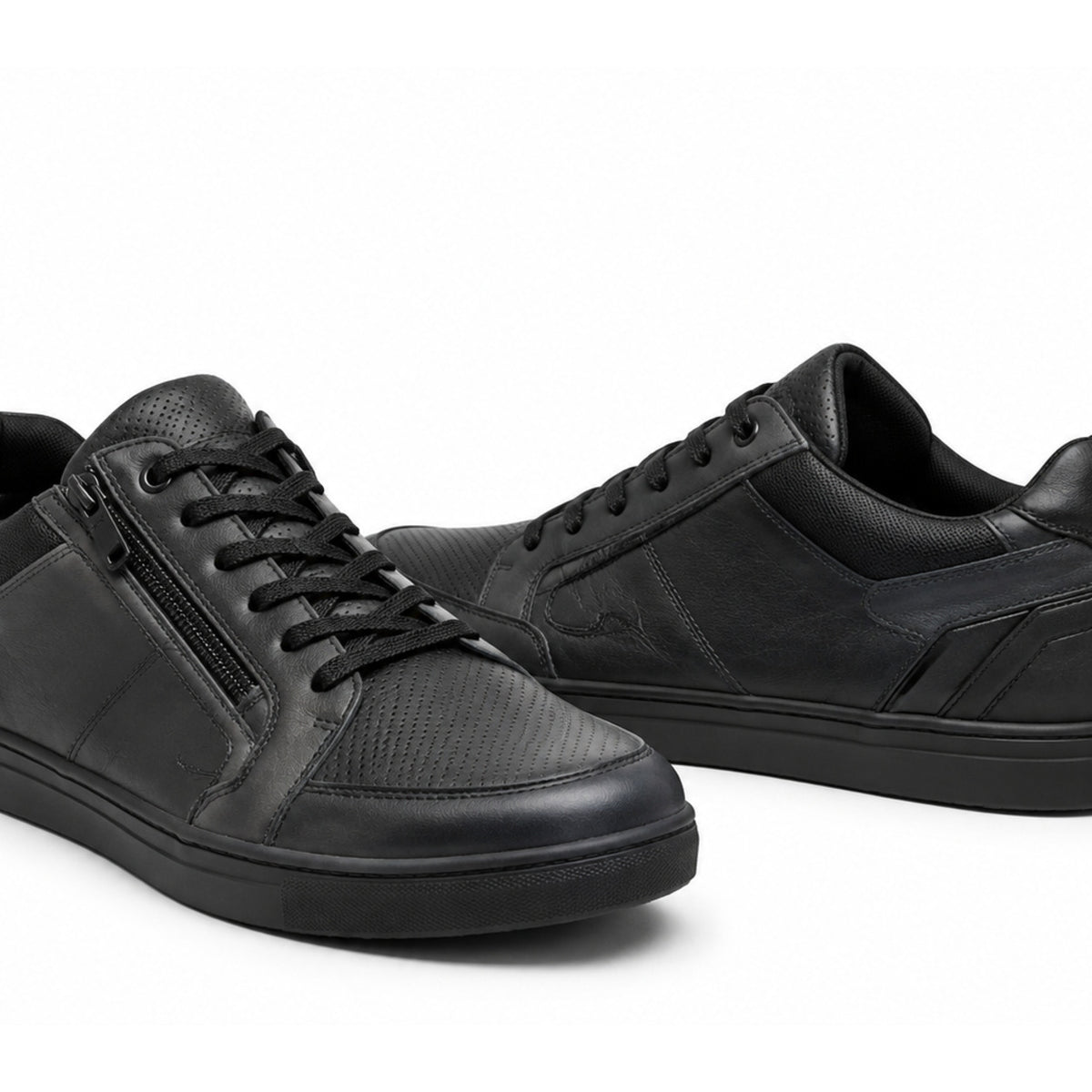 MetroShift Black Low-Top Motorcycle Riding Shoes – upper closure detail in Matte Black / Graphite