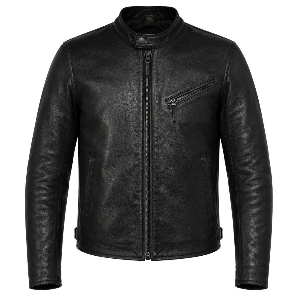 Midnight Road Black classic cruiser leather motorcycle jacket front hero view