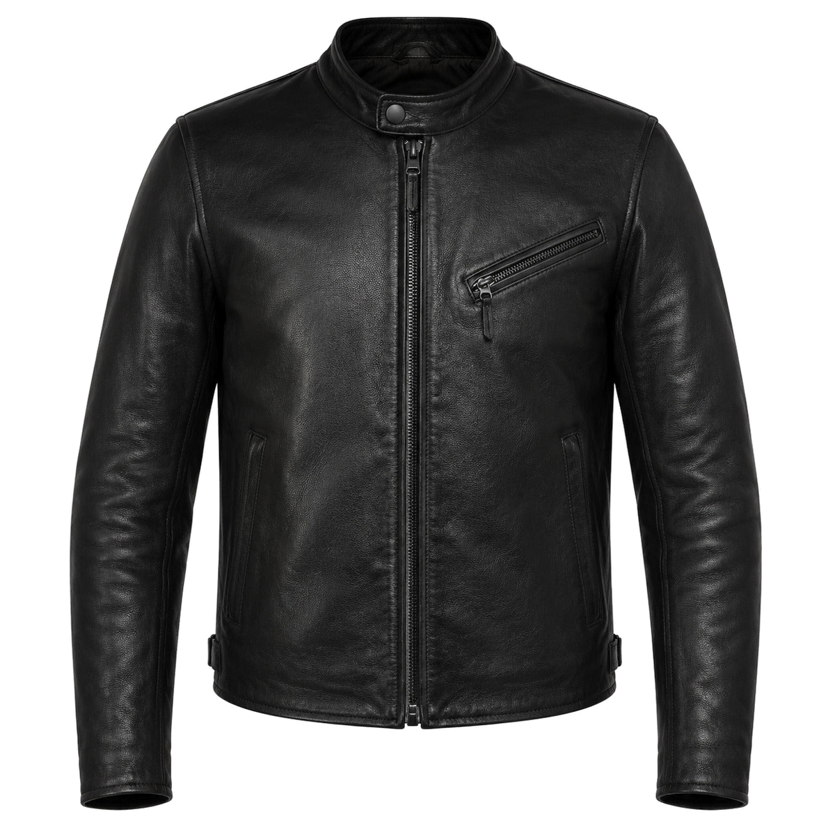 Midnight Road Black classic cruiser leather motorcycle jacket front hero view