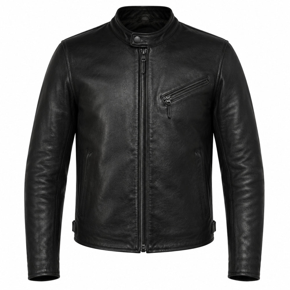 Midnight Road Black classic cruiser leather motorcycle jacket front hero view