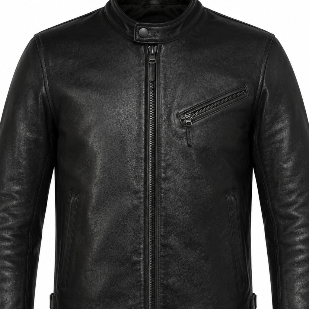 Midnight Road Black classic cruiser leather motorcycle jacket upper construction detail