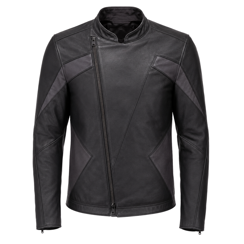 minimalist leather motorcycle jacket – Midnight Vector Minimalist Leather Motorcycle Jacket front view